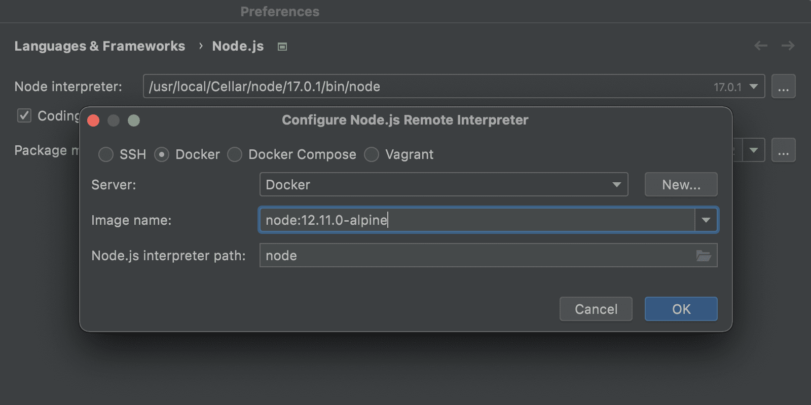 设置毛皮Remote-Node.js-Interpreter
